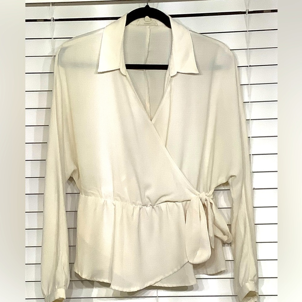 Entro cream faux wrap blouse size M